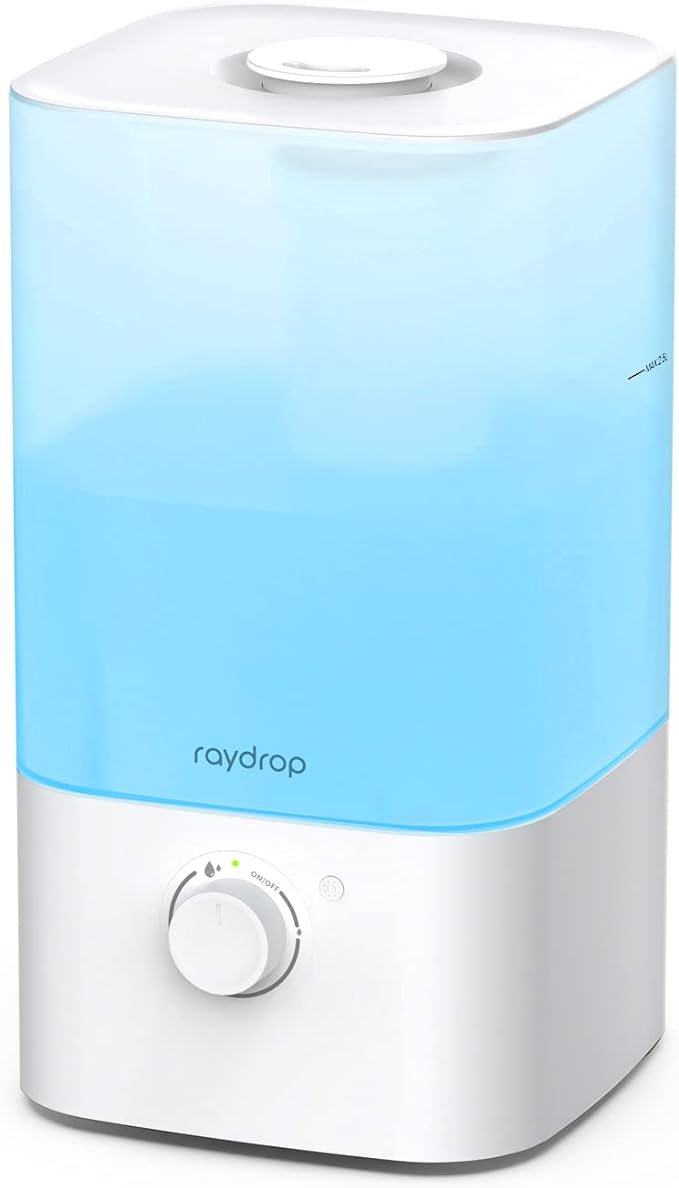 raydrop Humidifiers for Bedroom, 2.5L Top Fill Cool Mist Humidifiers for Home, Large Room, Baby, and Plant, Essential Oil Diffuser with Cycling 7 Color Lights, 360° Nozzle, Auto Shut-Off, White