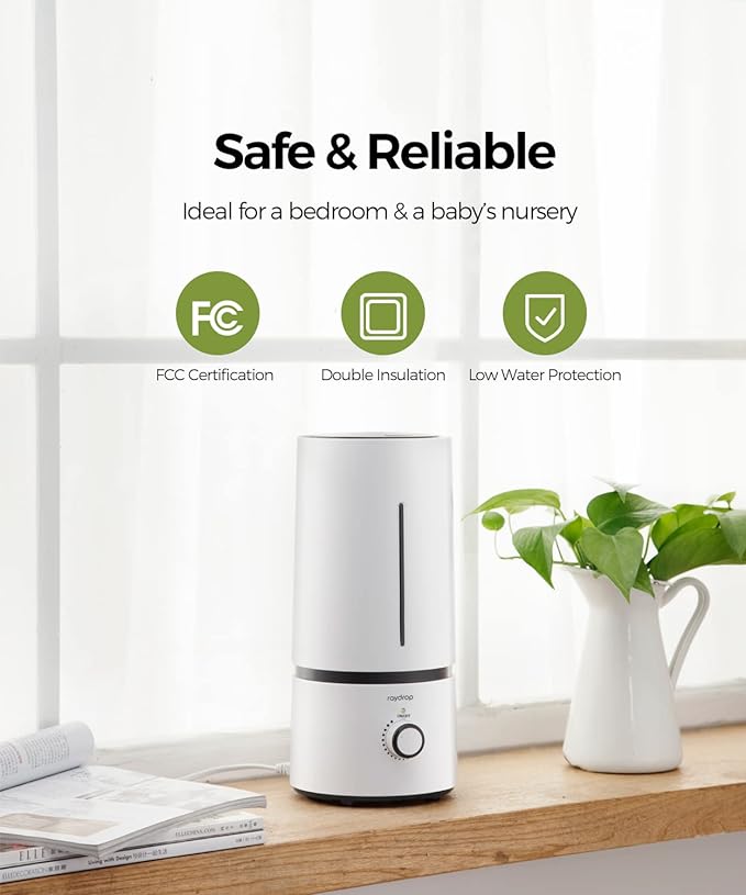 raydrop Cool Mist Humidifiers for Home Babies, 1.70 L Quiet and Small Ultrasonic Humidifier for Bedroom Nightstand, Space Saving, Auto Shut Off - (0.45 Gallon, US 110 V)