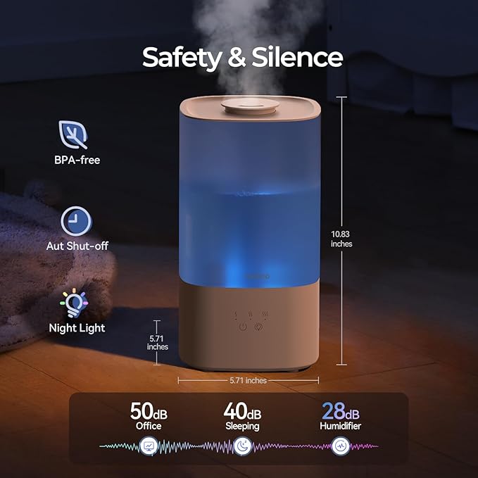 raydrop Humidifiers for Home, 2.5L Cool Mist Humidifiers for Large Room & Bedroom, Top Fill Air Humidifier for Baby Nursery & Plants, Essential Oil Diffuser with Color Lights, Auto Shut-Off
