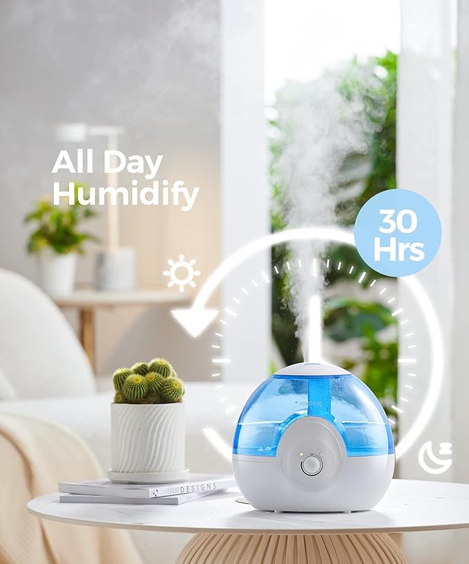 raydrop Cool Mist 2.2L Humidifiers for Bedroom, 28dB Whisper-Quiet Ultrasonic Humidifier, Easy to Clean Home Humidifier, Auto Shut-Off, 30H Work Time, Night Light (Blue)