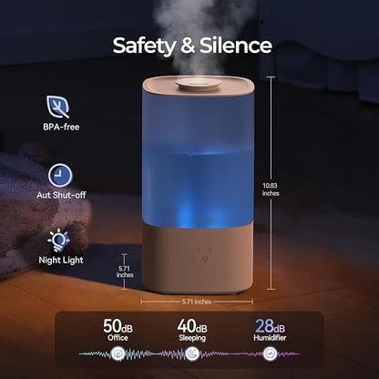 raydrop Humidifiers for Home, 2.5L Cool Mist Humidifiers for Large Room & Bedroom, Top Fill Air Humidifier for Baby Nursery & Plants, Essential Oil Diffuser with Color Lights, Auto Shut-Off