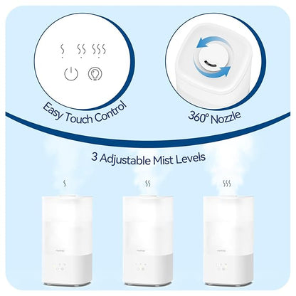 raydrop Humidifiers for Home, 2.5L Cool Mist Humidifiers for Large Room & Bedroom, Top Fill Air Humidifier for Baby Nursery & Plants, Essential Oil Diffuser with Color Lights, Auto Shut-Off